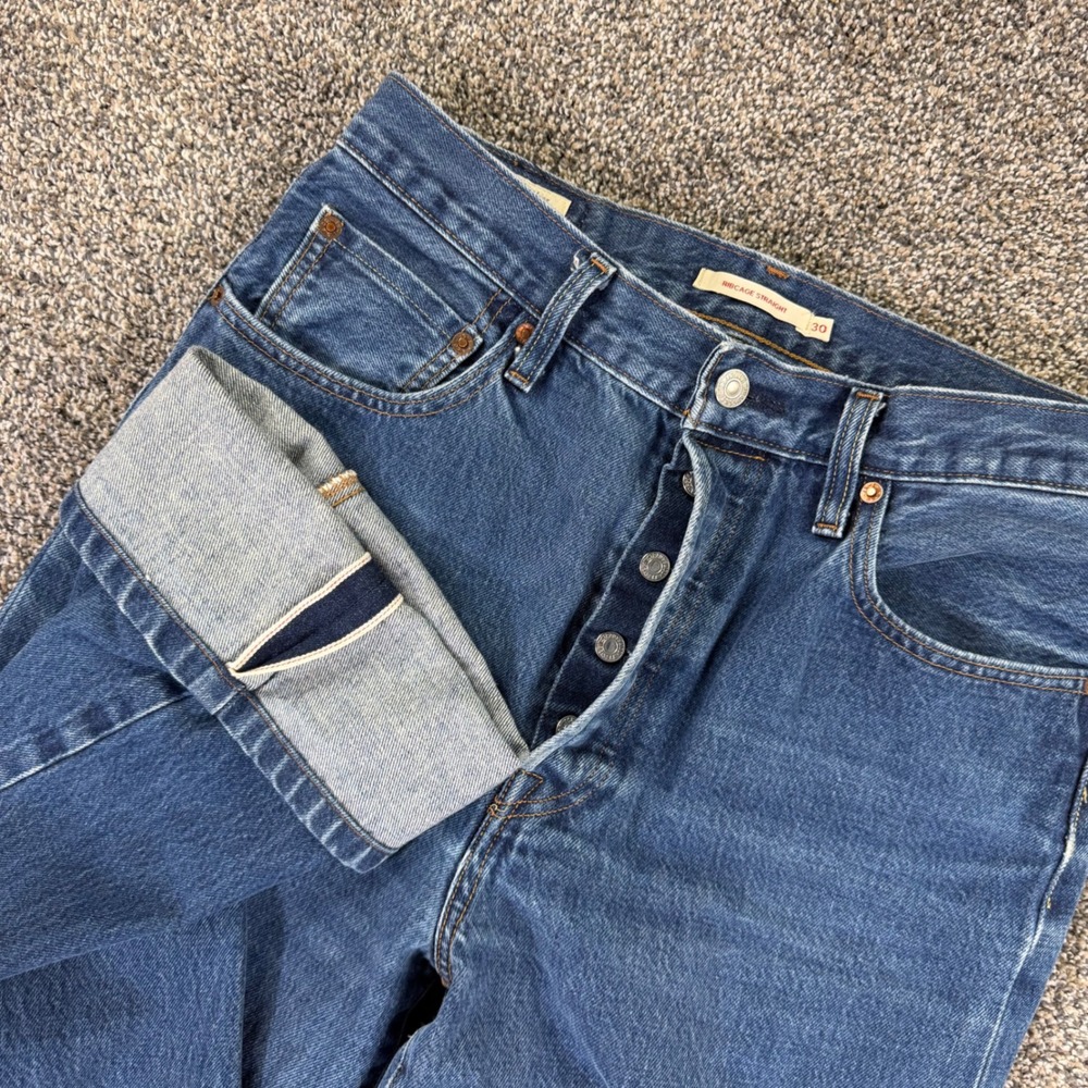 Levis Ribcage Straight Leg Selvedge Denim Jeans Men 30x32 Medium Wash Button Fly